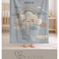 Personalized baby blanket with name in an embroidery look featuring a cloud with rainbow. Soft pastel tones – cozy velveteen or minky microfiber.