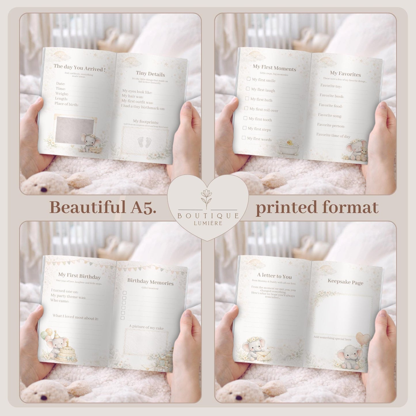 Personalized Baby Memory Book • First Year Keepsake Album • Custom Printed Newborn Gift • Exclusive by MaisonPetiteLumiere