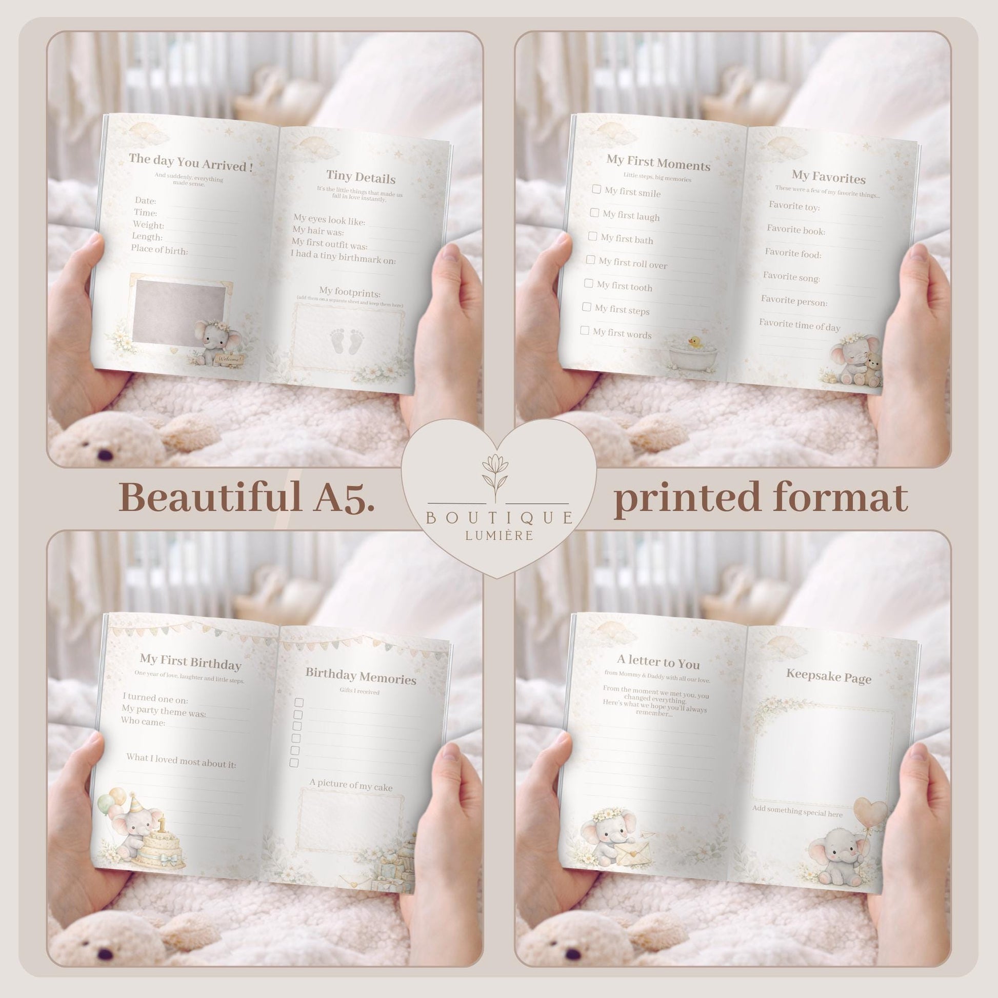 Personalized Baby Memory Book • First Year Keepsake Album • Custom Printed Newborn Gift • Exclusive by MaisonPetiteLumiere