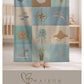Personalized Baby Blanket in Patchwork Quilt Look with Sea Animals. Neutral Colors with Name.