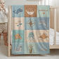 Personalized Baby Blanket in Patchwork Quilt Look with Sea Animals. Neutral Colors with Name.