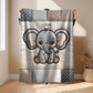 A personalized baby quilt blanket featuring a sweet elephant in an embroidered-look patchwork design. Soft neutral tones, perfect for nursery decor or a newborn gift.