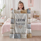 Personalized baby quilt blanket featuring your baby’s name and the quote “Pure Love” in a soft, neutral patchwork design. A cozy newborn blanket and meaningful keepsake gift.