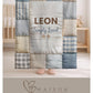 Personalized baby blanket with name in a soft patchwork quilt look. Neutral, lightweight and cozy – a timeless newborn or baby shower gift.
