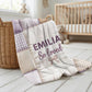 Neutral baby blanket in a patchwork quilt look with baby name. Unisex design, soft and timeless – perfect for modern nurseries and baby gifts.
