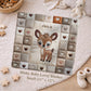 Personalized deer baby blanket with name and patchwork quilt look. Choose between the large Velveteen blanket or the small Minky Lovey security blanket.