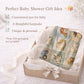 Personalized patchwork look baby blanket with farm quilt design in soft neutral colors. A cozy newborn blanket and timeless boutique baby gift.
