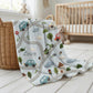 Personalized embroidered look baby blanket with stitched cars and winding streets. Soft vehicle themed nursery decor and unique baby gift.