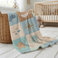Personalized Baby Blanket in Patchwork Quilt Look with Sea Animals. Neutral Colors with Name.