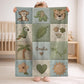 Personalized botanical safari baby blanket with name in embroidered quilt look. Soft greenery design for neutral nursery decor and timeless baby gift.