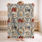 Embroidery Look farm baby blanket in embroidered quilt look. Tractor, barn and sheep design for neutral nursery decor and baby gift.