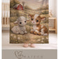 Sweet little farm friends! Personalized pink barnyard baby blanket with pig and chick in a soft quilt look design. A charming baby girl gift.