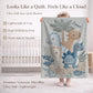 Personalized Dinosaur baby blanket with name - embroidered look details in soft neutral colors. A cozy newborn blanket and timeless boutique baby gift.
