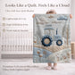 Personalized Traktor baby blanket with name - embroidered look details in soft neutral colors. A cozy newborn blanket and timeless boutique baby gift.