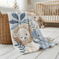 Personalized Safari baby blanket with name - embroidered look details in soft neutral colors. A cozy newborn blanket and timeless boutique baby gift.