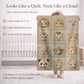 Personalized velveteen baby blanket with a quilt-inspired patchwork of soft safari animals. A cozy, timeless newborn or baby shower.