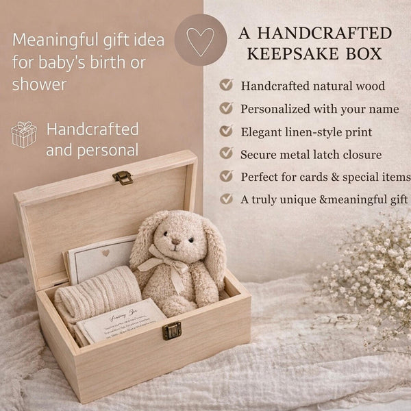 personalized wooden keepsake box shows adorable animals riding a little train – a joyful and playful design perfect for a cheerful nursery.