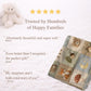 Personalized woodland baby blanket with forest patchwork quilt look in soft neutral colors. Cozy newborn blanket and boutique nursery gift.