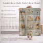 Personalized patchwork look baby blanket with farm quilt design in soft neutral colors. A cozy newborn blanket and timeless boutique baby gift.