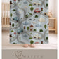 Personalized embroidered look baby blanket with stitched cars and winding streets. Soft vehicle themed nursery decor and unique baby gift.