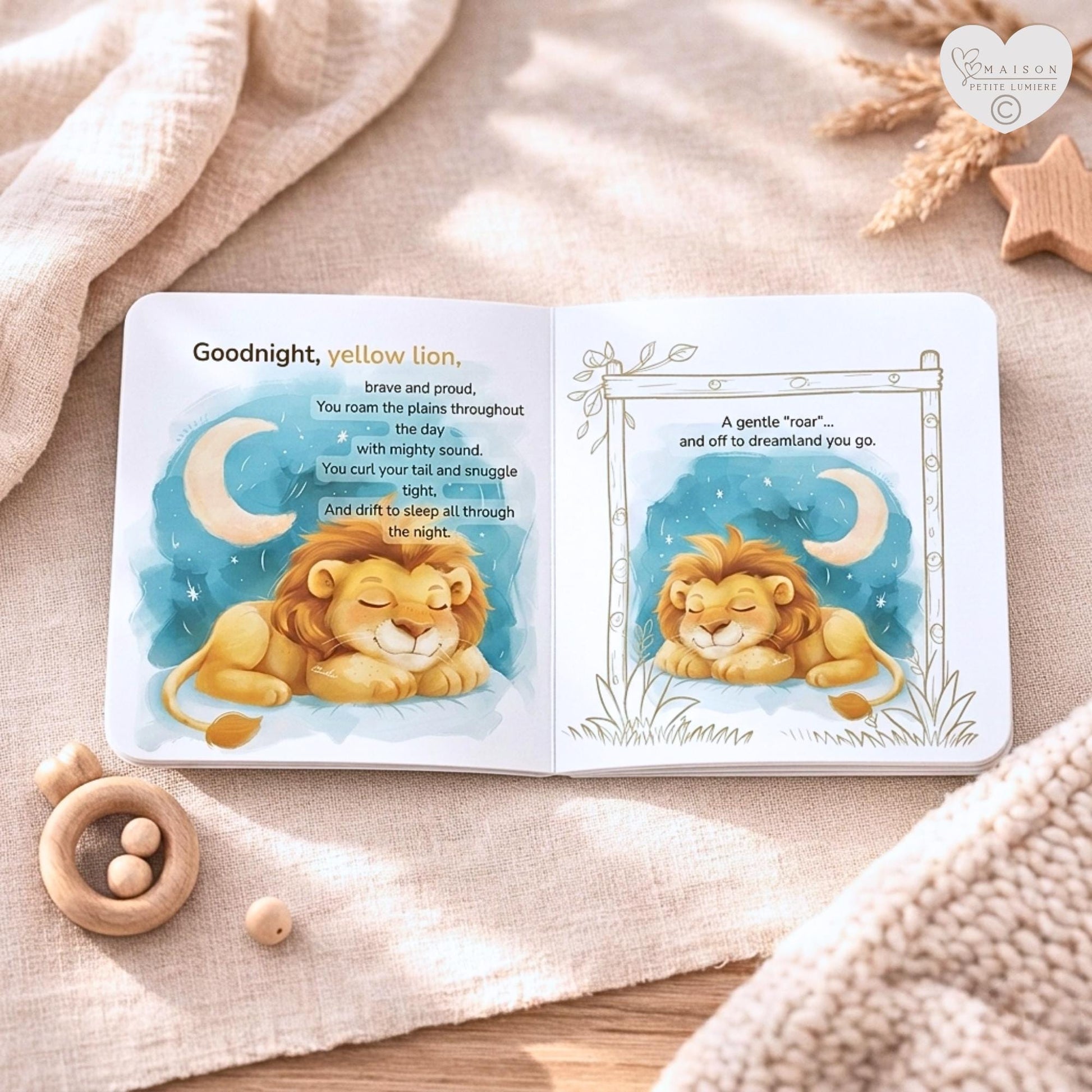A personalized safari bedtime book featuring your child’s name. Gentle rhymes with elephant & lion — a meaningful baby shower or birthday gift.