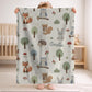 Personalized Woodland Baby Blanket with Name • Forest Animals Embroidered Look • Neutral Nursery Decor • Fox Owl Bunny Gift