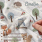Personalized Woodland Baby Blanket with Name • Forest Animals Embroidered Look • Neutral Nursery Decor • Fox Owl Bunny Gift