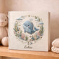 Personalized ocean themed whale baby album 8x8 with custom name. A calm nautical nursery memory book and timeless newborn keepsake.