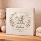 Personalized floral elephant baby album 8x8 with custom name and date. A neutral nursery memory book and timeless newborn keepsake gift.