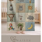 Personalized jungle baby blanket with name in embroidered quilt look. Monkey & parrot design for neutral safari nursery decor and unique baby gift.