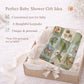 Personalized botanical safari baby blanket with name in embroidered quilt look. Soft greenery design for neutral nursery decor and timeless baby gift.