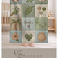 Personalized botanical safari baby blanket with name in embroidered quilt look. Soft greenery design for neutral nursery decor and timeless baby gift.