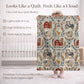 Embroidery Look farm baby blanket in embroidered quilt look. Tractor, barn and sheep design for neutral nursery decor and baby gift.