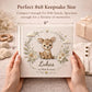 Personalized woodland deer baby memory book with name and birth date. A forest nursery photo album for baby memories.