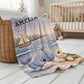 Sail away to sweet dreams! Personalized ocean baby blanket with whale and sea turtle in a soft nautical quilt-look design. A perfect coastal nursery gift.