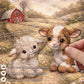 Sweet little farm friends! Personalized pink barnyard baby blanket with pig and chick in a soft quilt look design. A charming baby girl gift.