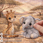 Drift into peaceful dreams beneath the savanna moon. Personalized giraffe and elephant baby blanket in a soft moonlit quilt look embroidery design.