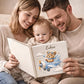 Personalized teddy bear airplane baby memory book with name and birth date. A soft aviation nursery album for first memories and milestones.