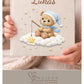 Personalized teddy cloud baby memory book with your baby’s name. A dreamy cloud-themed album to capture precious milestones and first-year memories.