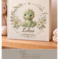 Personalized dinosaur baby memory book with name and birth date. A playful dino nursery photo album for baby memories and milestones.