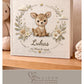 Personalized woodland deer baby memory book with name and birth date. A forest nursery photo album for baby memories.