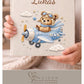 Personalized teddy bear airplane baby memory book with name and birth date. A soft aviation nursery album for first memories and milestones.
