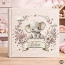 Personalized Baby Name Book Elephant – Custom Baby Album with Name – Floral Keepsake Book – Neutral Baby Girl Gift – Nursery Memory Book