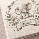 Personalized baby name book with soft floral elephant design. A timeless keepsake for baby girls or neutral nurseries – perfect custom baby gift.