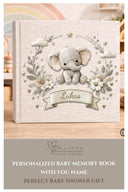 Personalized Baby Name Book Elephant – Custom Baby Album with Name – Floral Keepsake Book – Neutral Baby Girl Gift – Nursery Memory Book
