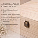 This magical large wooden keepsake box (30cm / 12 inch) is the perfect welcome for any new baby boy. A beautiful embroidered-style design printed directly onto the handcrafted wood features an adorable teddy bear resting on a cloud, surrounded by a crescent moon, twinkling stars, delicate botanical sprigs, and soft hearts — all in the most gentle, timeless palette of blue, cream, and gold.