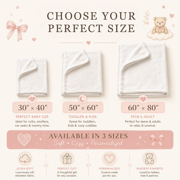 Personalized baby girl blanket with sleeping deer, floral wreath, pink bow, and custom embroidered name with your personalized name, woodland nursery gift