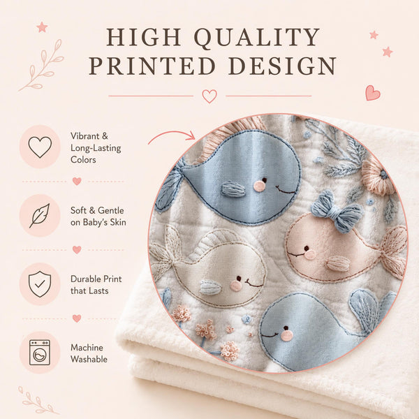 Ocean Embroidered Soft Baby Blanket, a perfect Newborn Boutique Blanket designed for gentle comfort. This charming Fish Floral Baby Throw offers a soothing touch, making it an ideal neutral blanket for any nursery.
