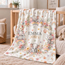 Personalized elephant baby blanket featuring adorable watercolor elephants, pastel rainbows, fluffy clouds, delicate flowers, and soft whimsical artwork. Customized with your baby’s name, this rainbow-themed blanket makes a beautiful nursery keepsake, baby shower gift, newborn present, or milestone photo prop. Perfect for creating a dreamy nursery inspired by gentle elephants, colorful rainbows, sweet florals, and timeless storybook charm.
