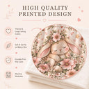 Personalized floral bunny baby blanket featuring a sleeping watercolor bunny in a flower crown, surrounded by blush pink blossoms, white daisies, soft green leaves and little hearts. Customized with your baby's name, this bunny blanket makes a beautiful nursery keepsake, baby shower gift, newborn present, Easter gift, or milestone photo prop.